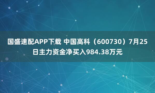 国盛速配APP下载 中国高科（600730）7月25日主力资金净买入984.38万元