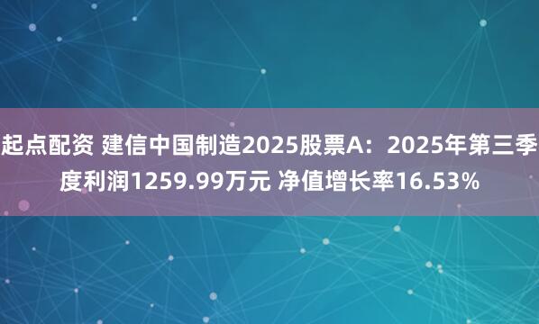 起点配资 建信中国制造2025股票A:2025年第三季度利润1259.99万元 净值增长率16.53%