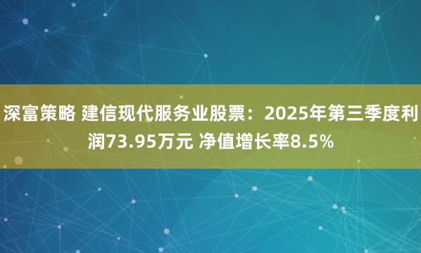 深富策略 建信现代服务业股票:2025年第三季度利润73.95万元 净值增长率8.5%